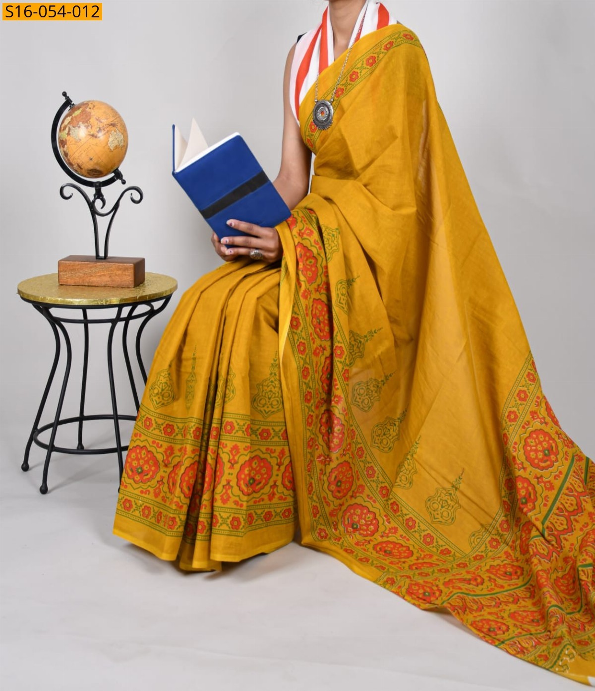 Mustard Mulmul cotton printed sarees