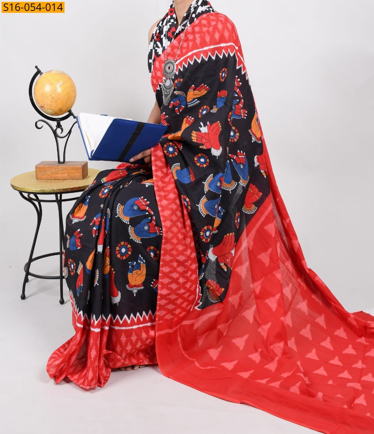 Black Mulmul cotton printed sarees