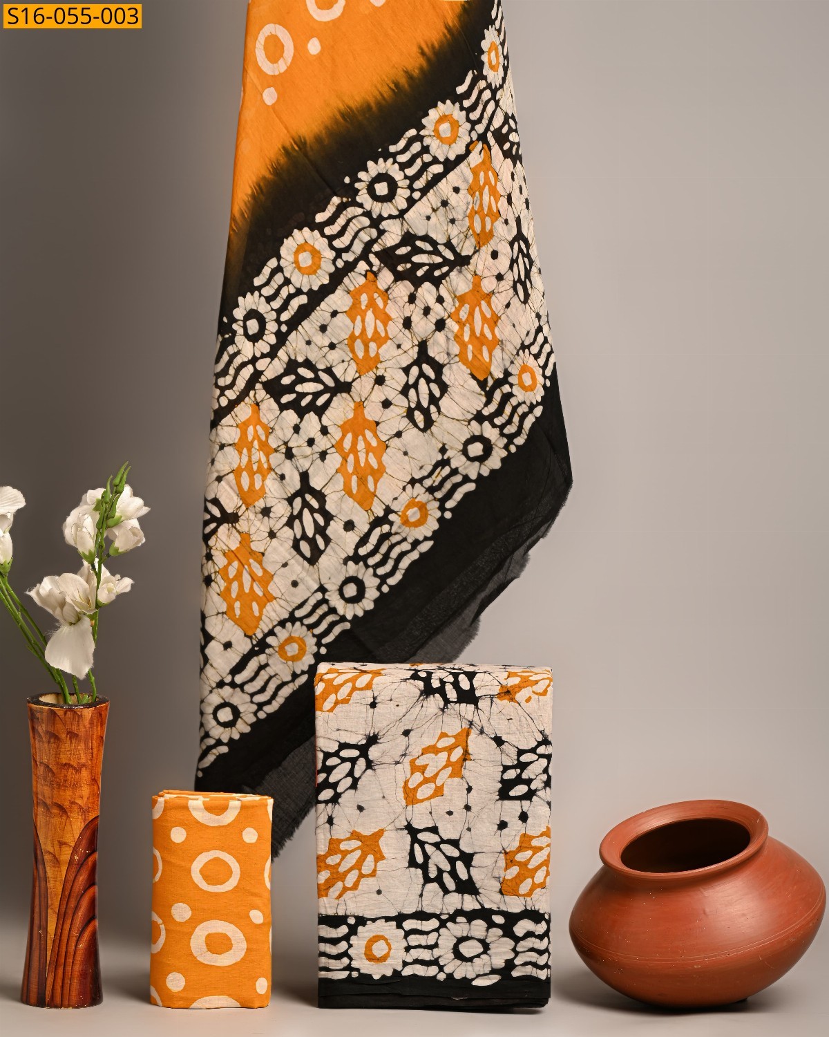 Orange Handblock  printed cotton suits 