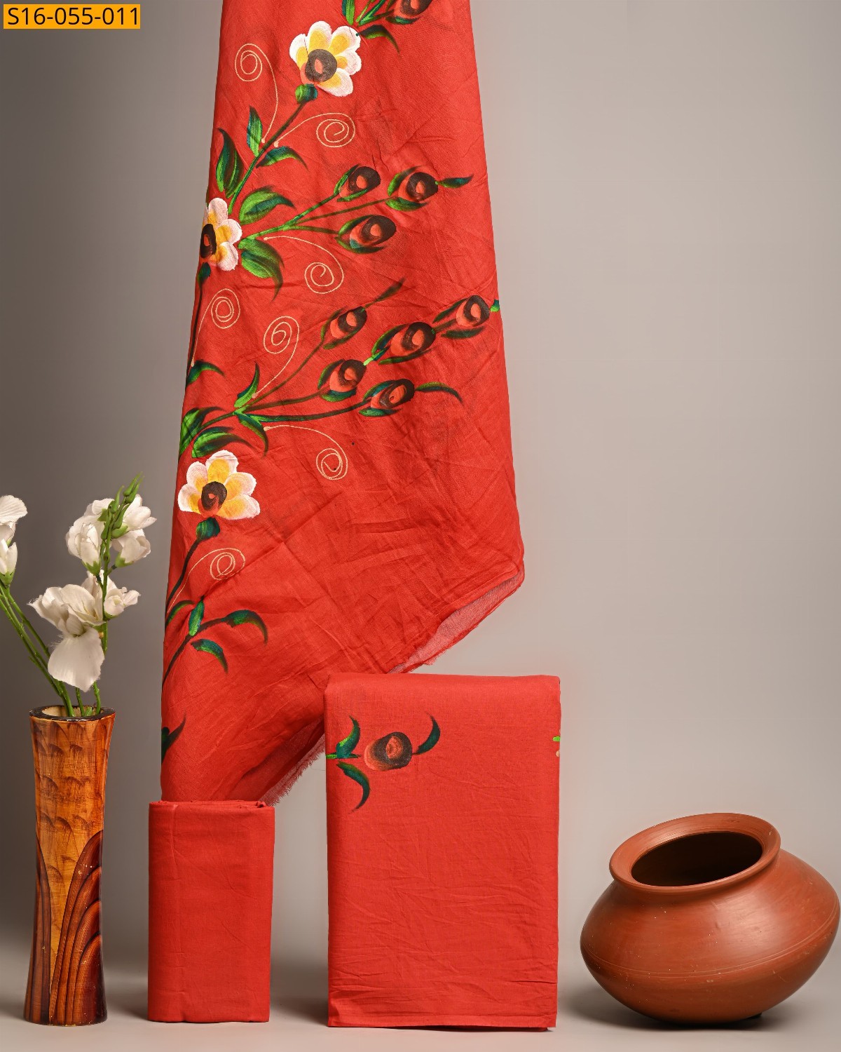 Orange Handblock  printed cotton suits 