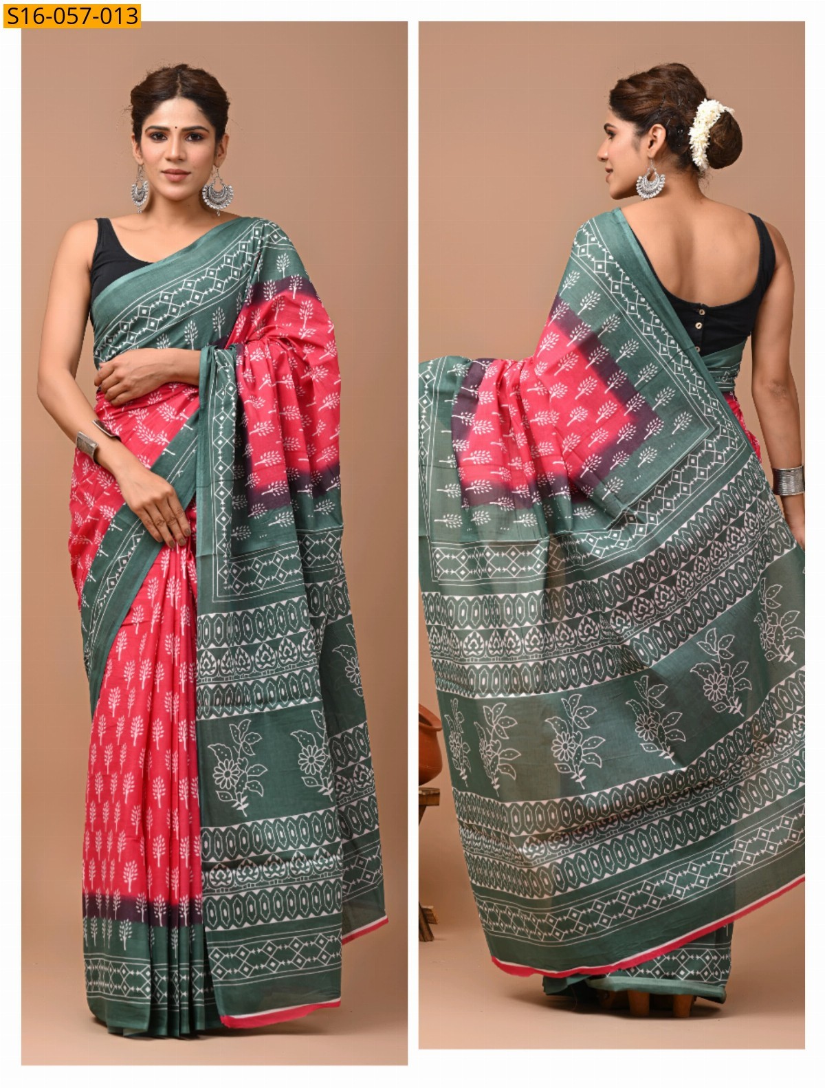 Peach Mulmul cotton sarees