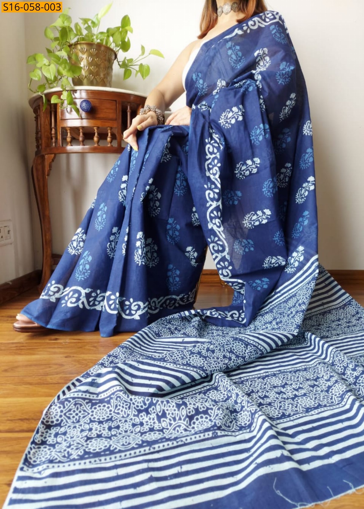 Blue Mulmul cotton printed sarees 