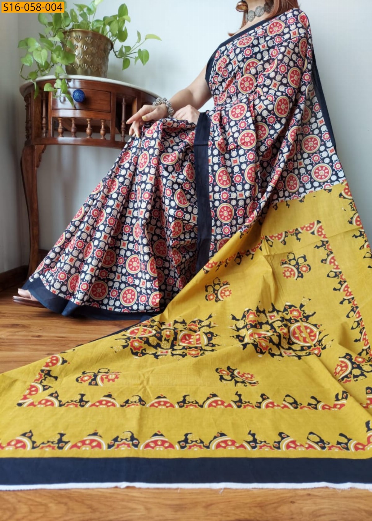 Mustard Mulmul cotton printed sarees 