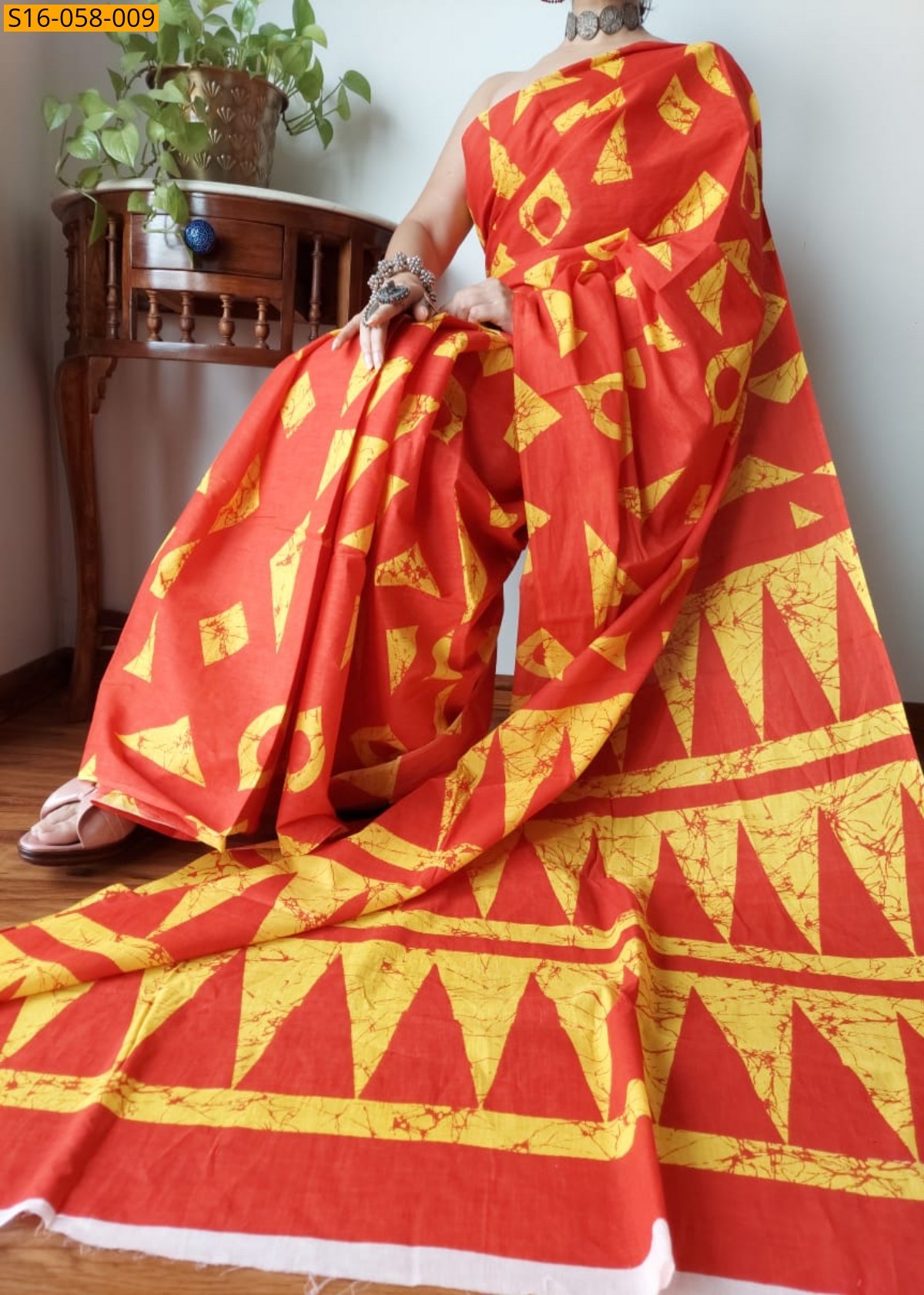 Orange Mulmul cotton printed sarees 