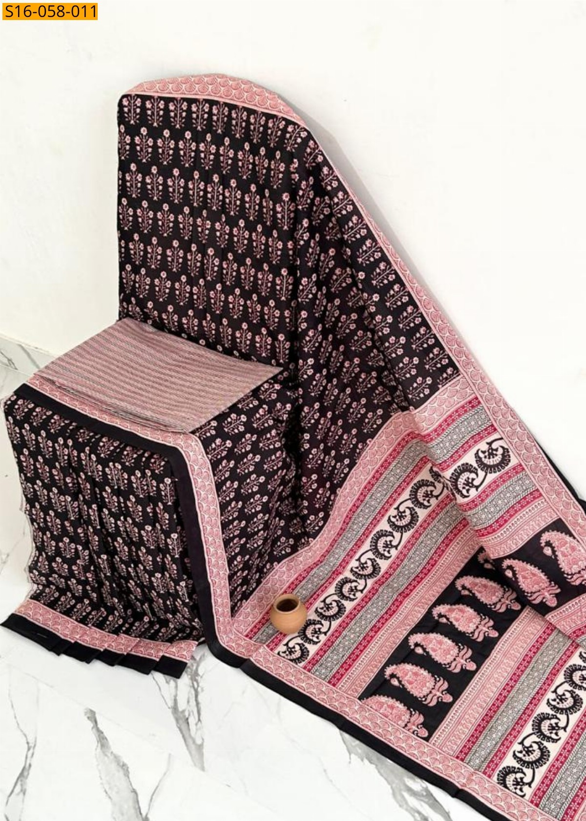 Black Mulmul cotton printed sarees 