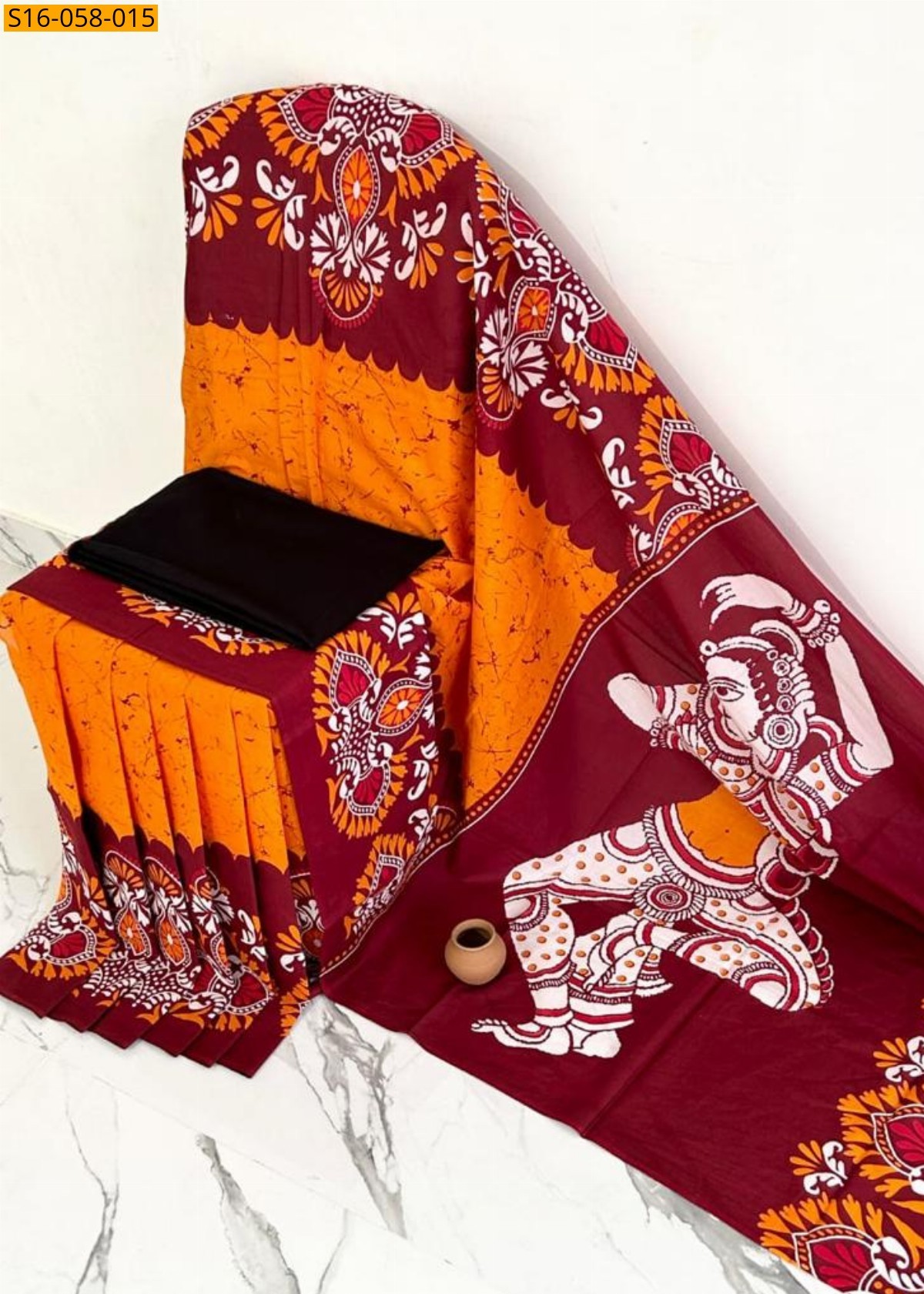 Orange Mulmul cotton printed sarees 