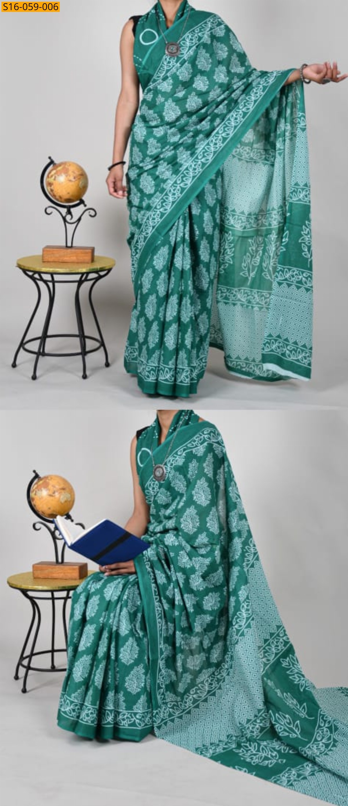 Green Mulmul cotton sarees