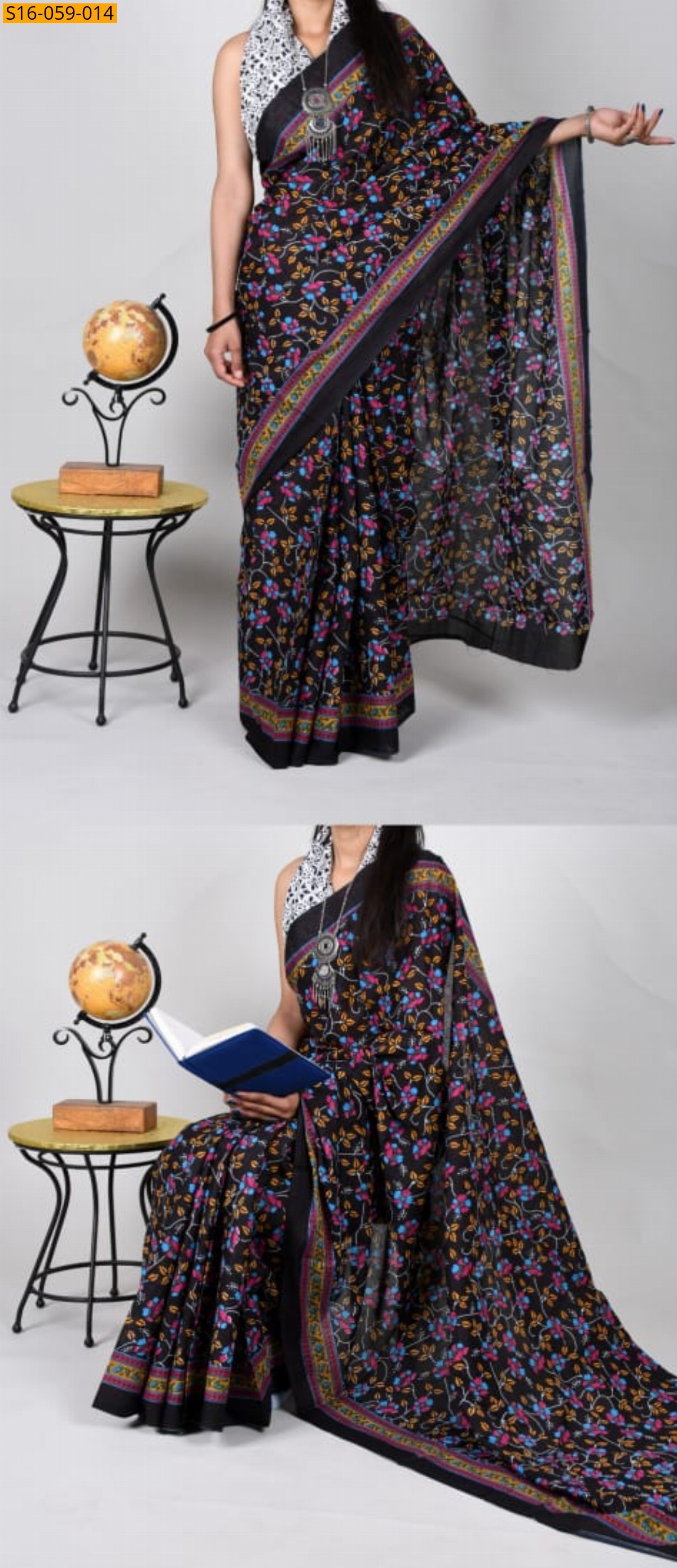 Black Mulmul cotton sarees