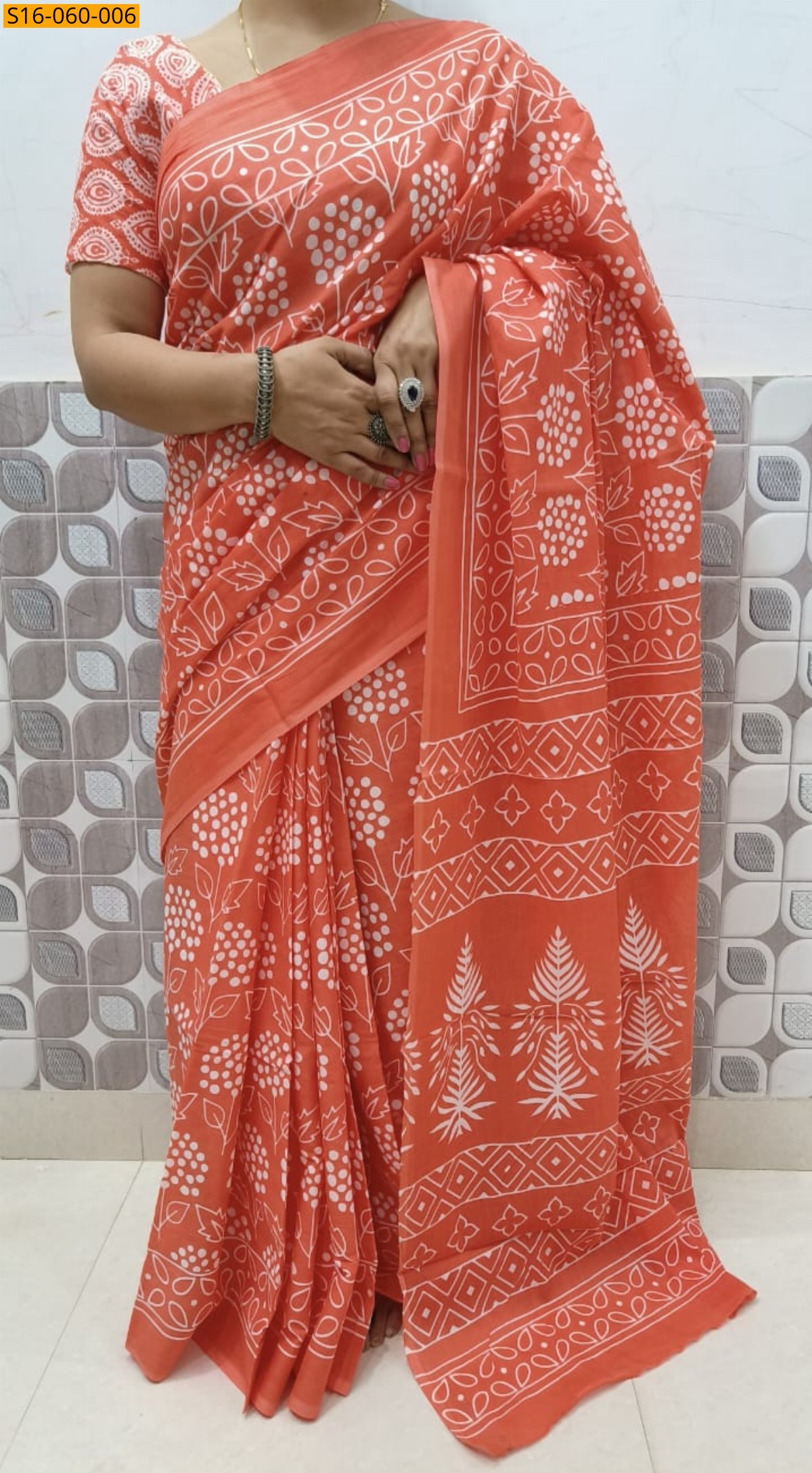 Orange Mulmul cotton sarees