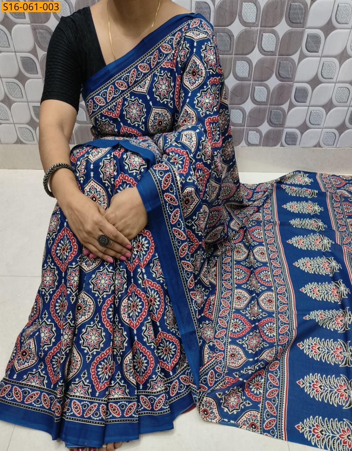 Blue Mulmul cotton printed sarees 