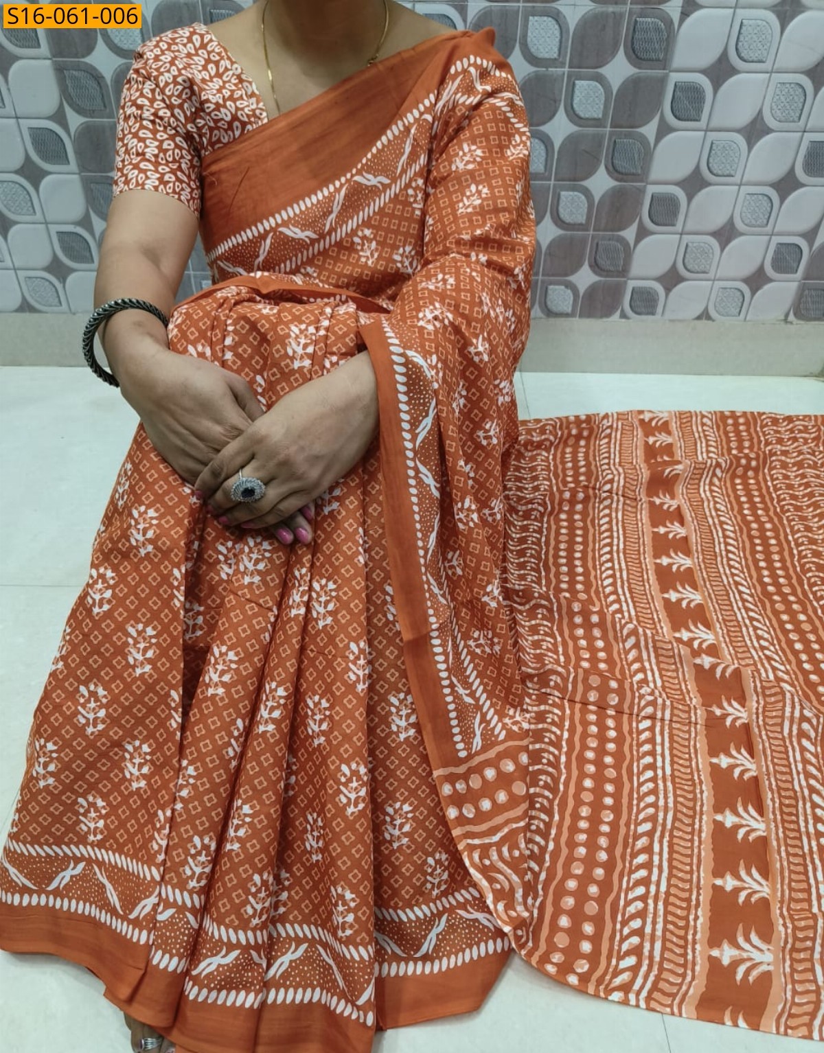 Brown Mulmul cotton printed sarees 