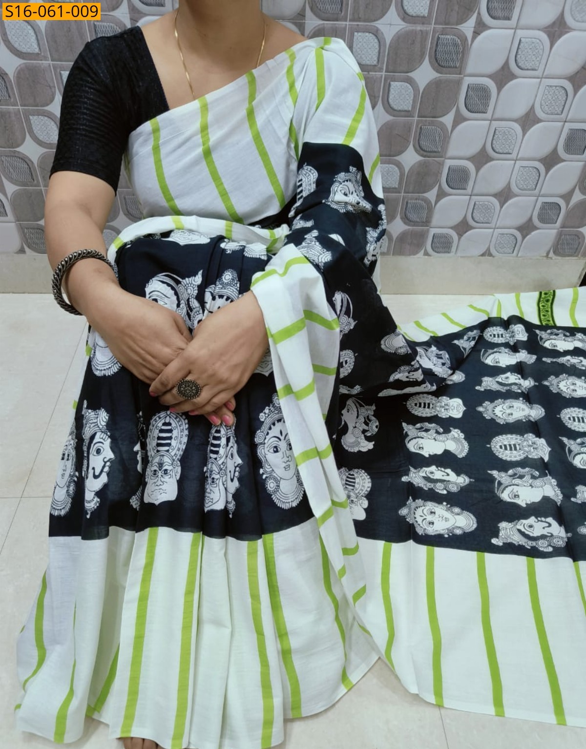 Black Mulmul cotton printed sarees 