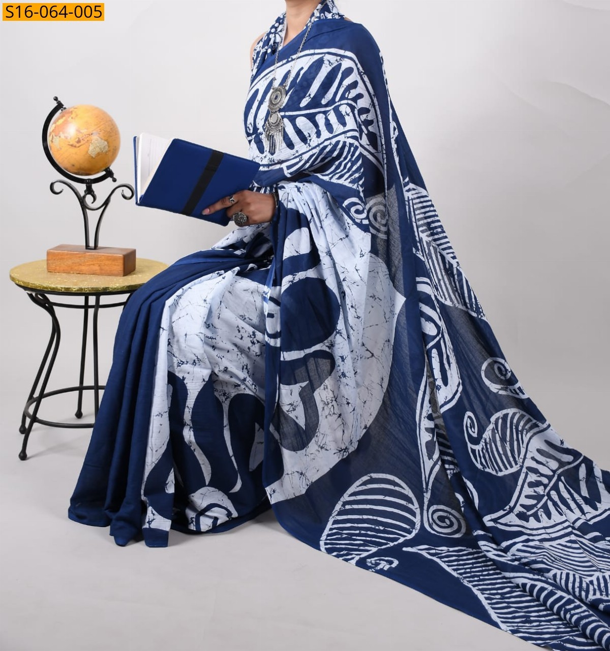 Navy Mulmul cotton printed sarees