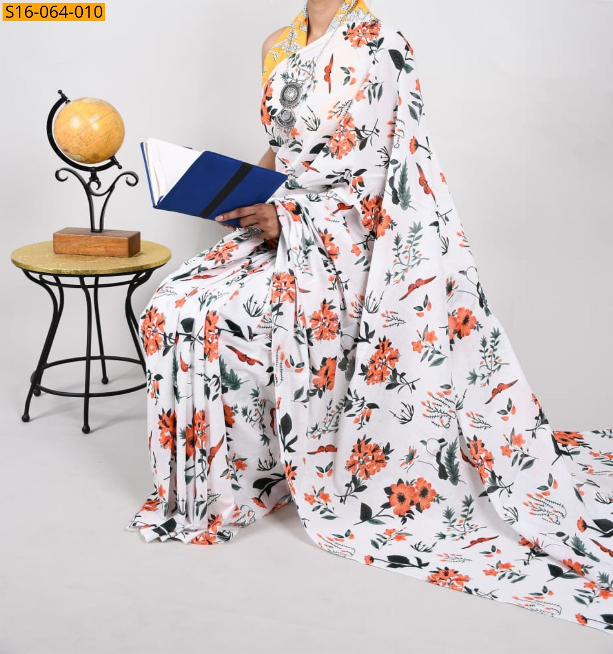 White Mulmul cotton printed sarees