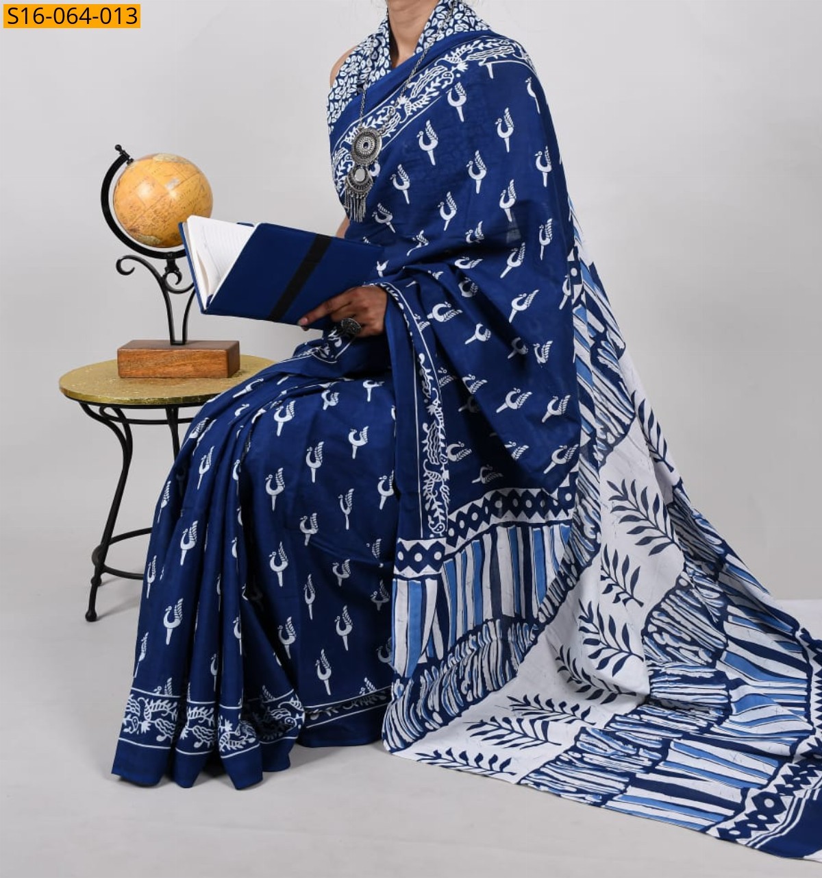 Blue Mulmul cotton printed sarees