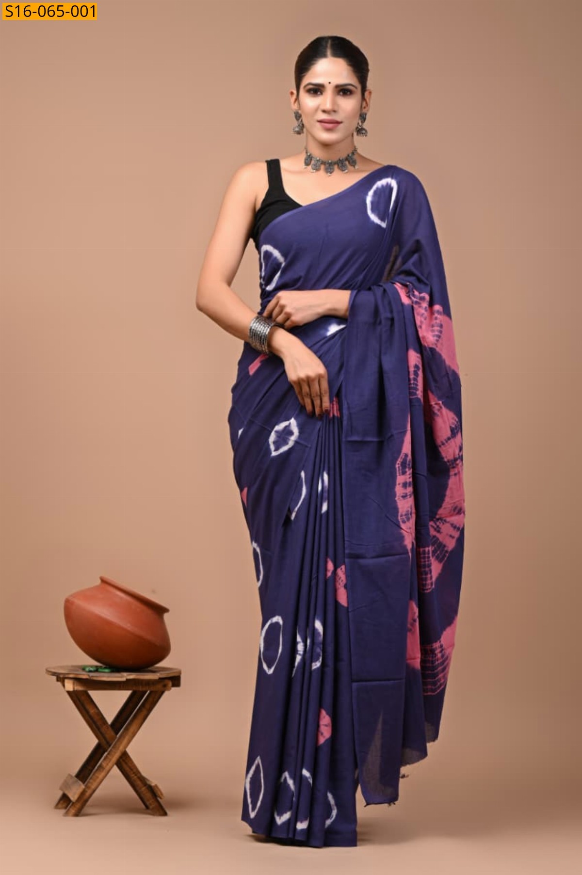 Navy blue Cotton mulmul Saree