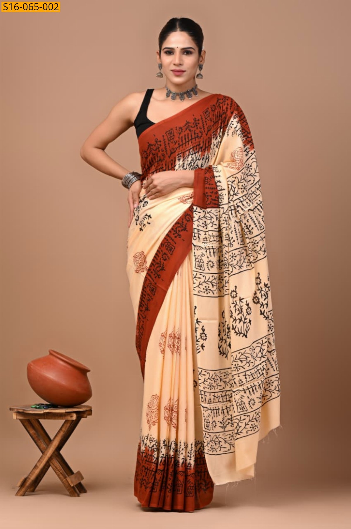 Sandal Cotton mulmul Saree