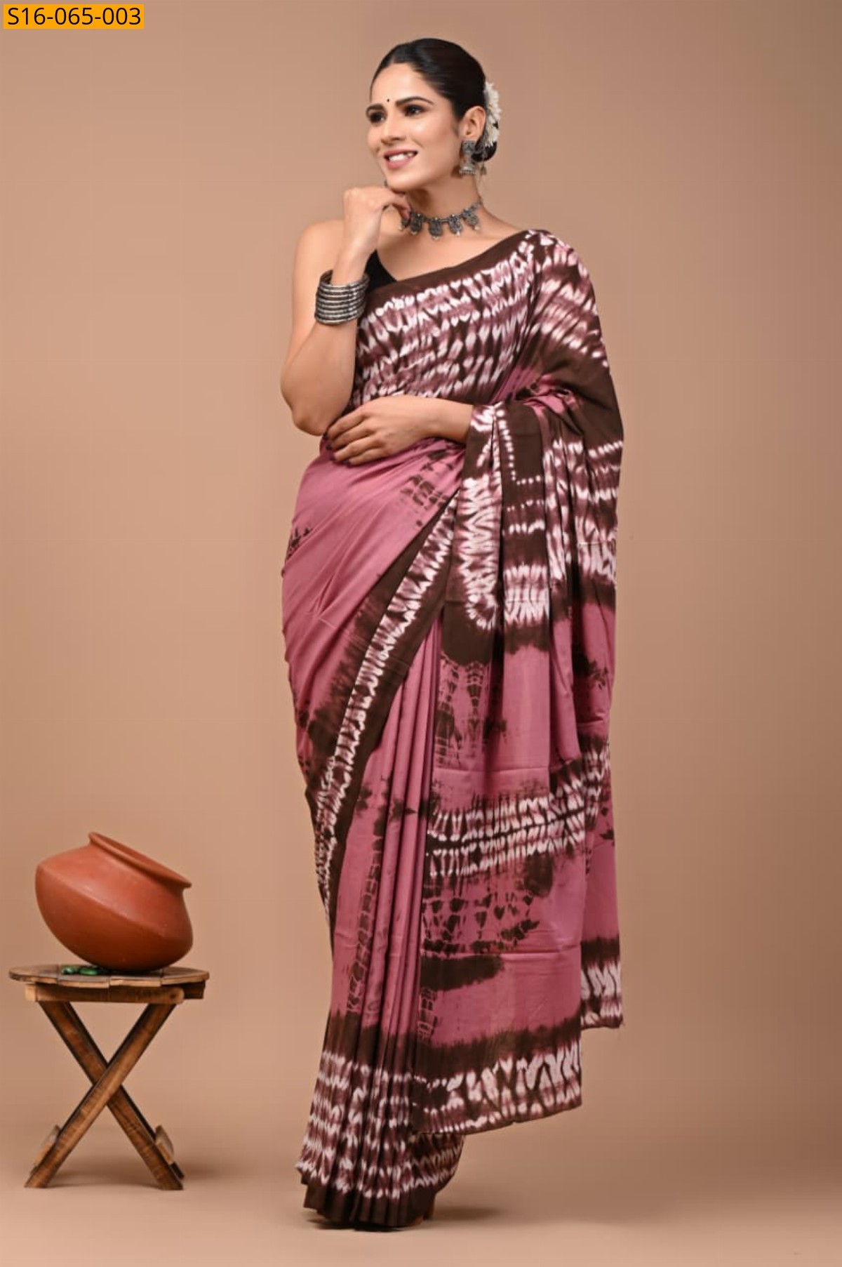 Peach Cotton mulmul Saree