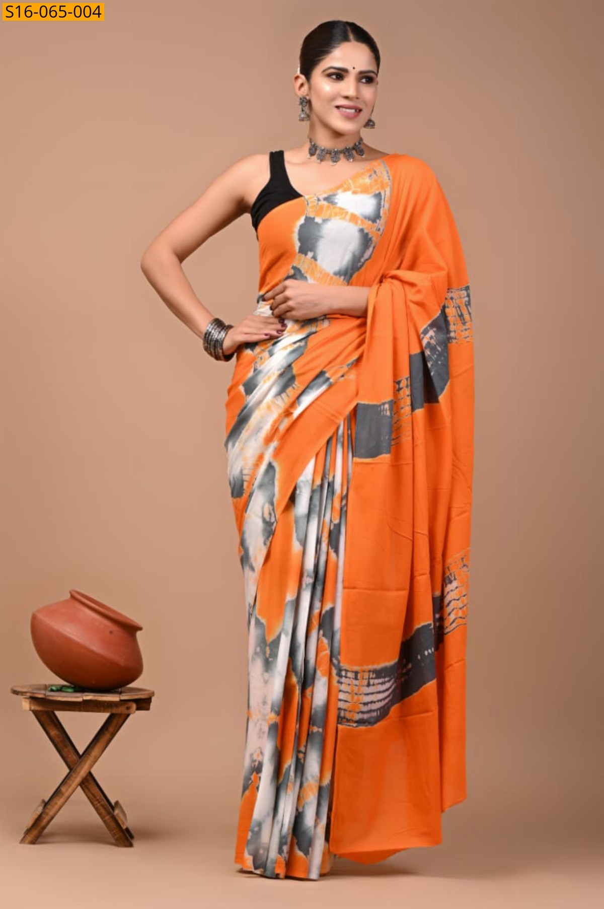 Orange Cotton mulmul Saree