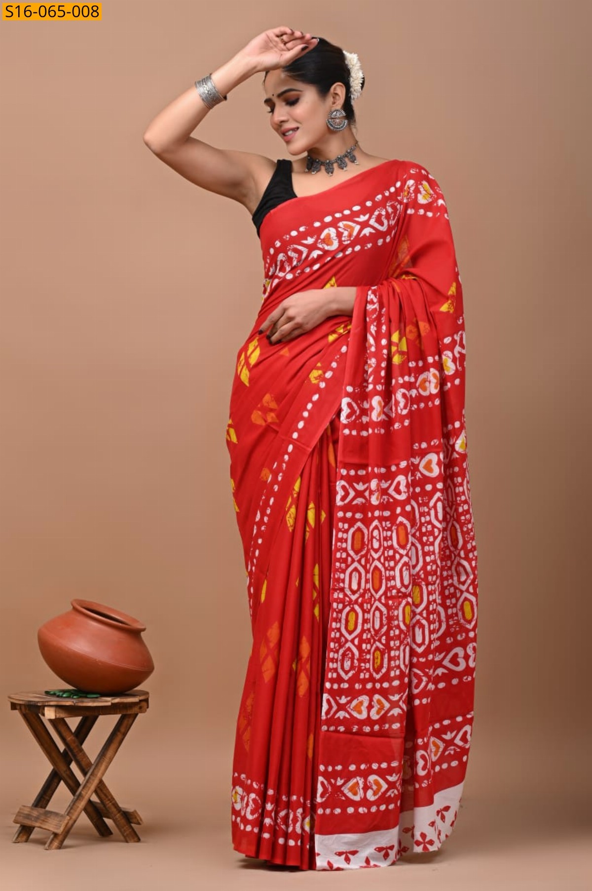 Red Cotton mulmul Saree