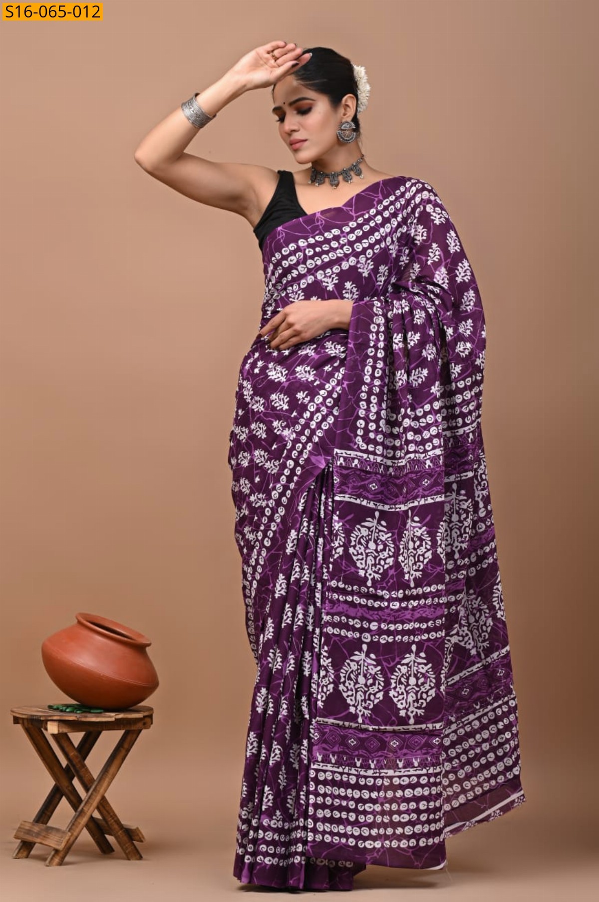 Purple Cotton mulmul Saree