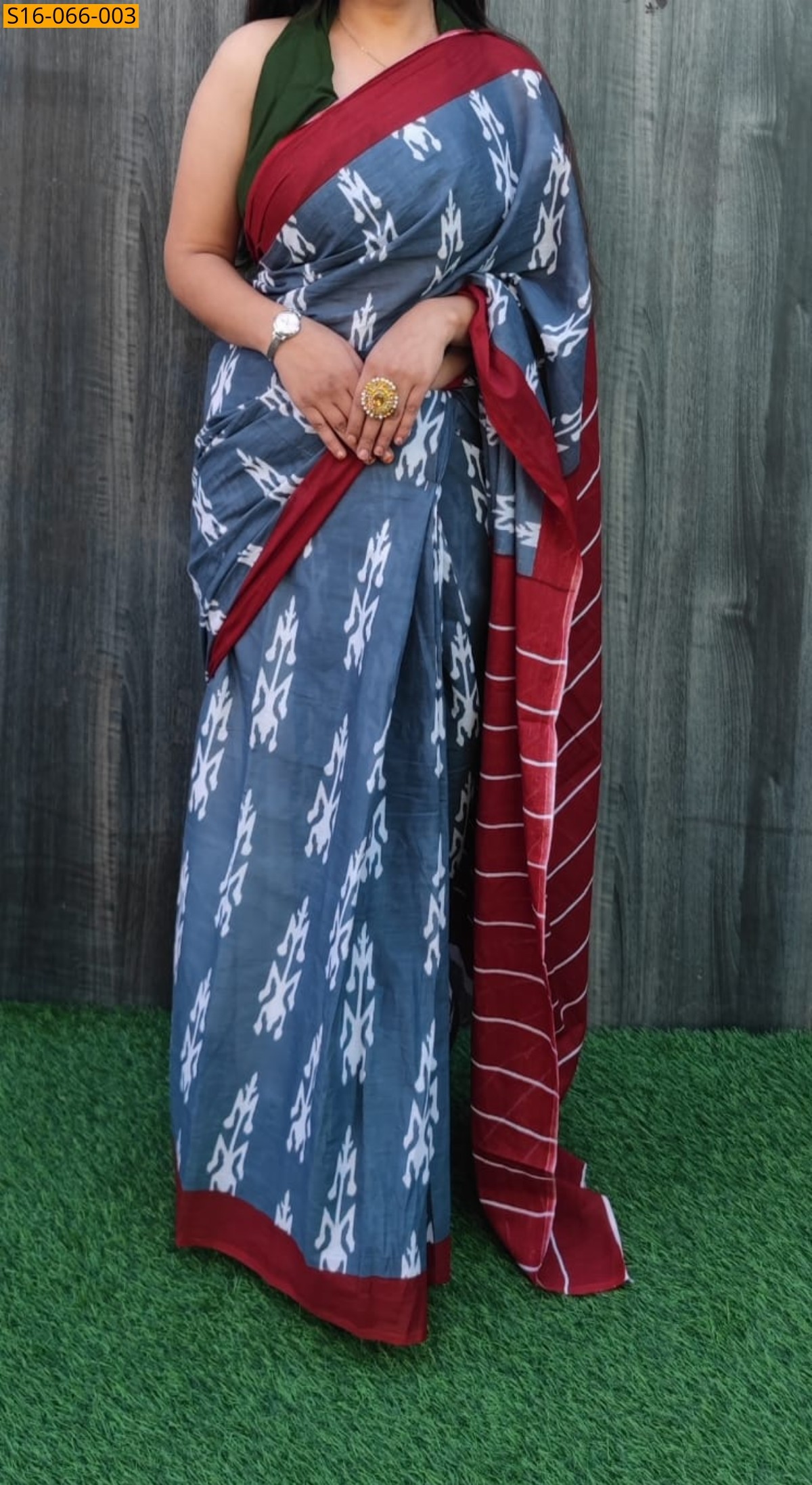 Light Blue Cotton mulmul Saree
