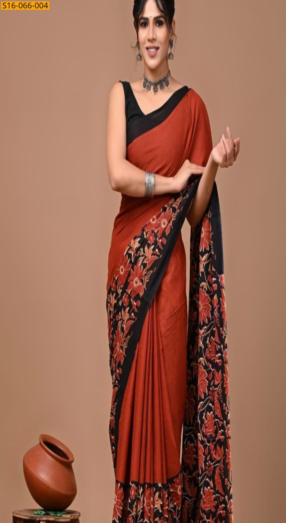 Brown Cotton mulmul Saree