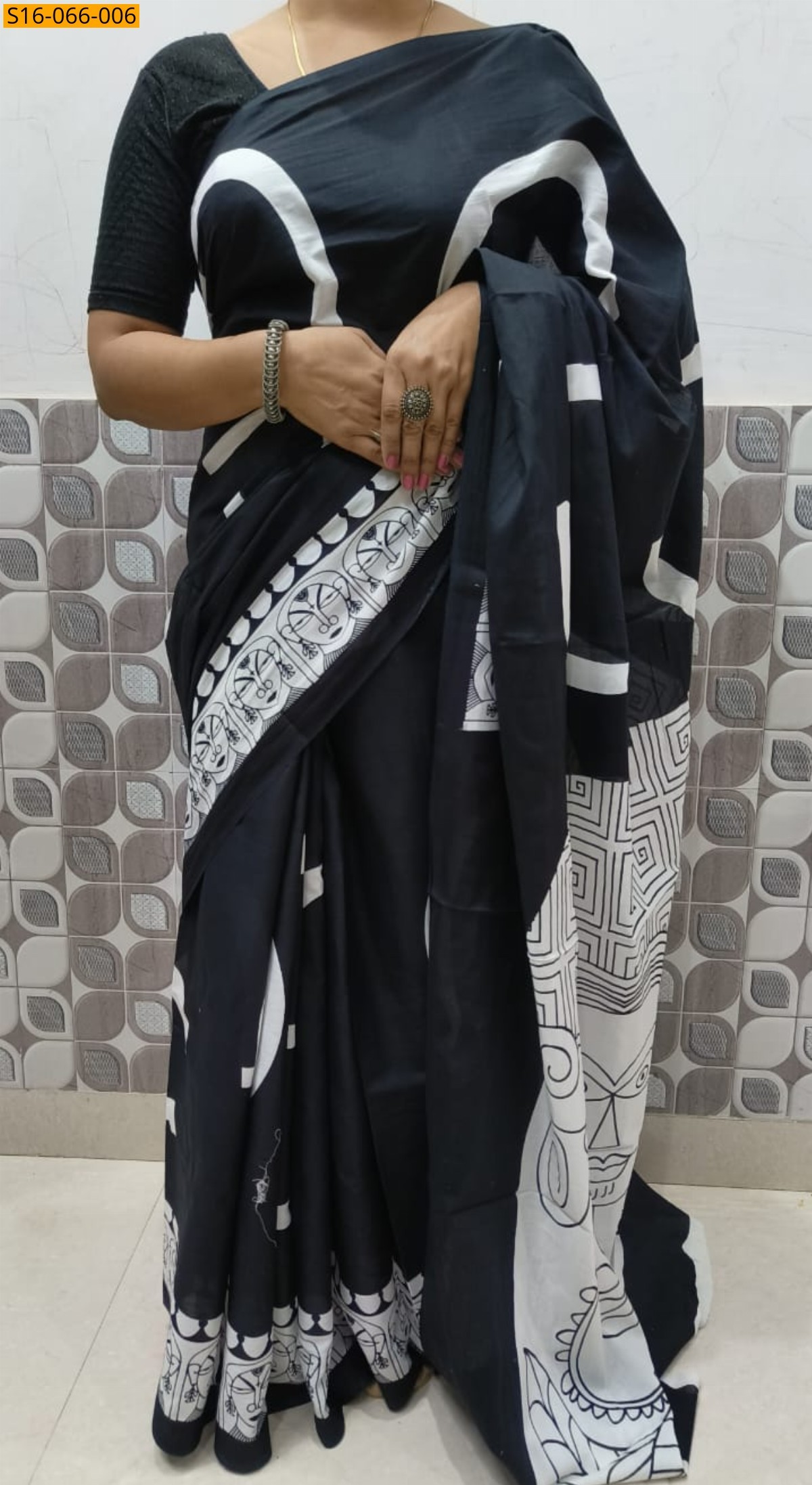 Black Cotton mulmul Saree
