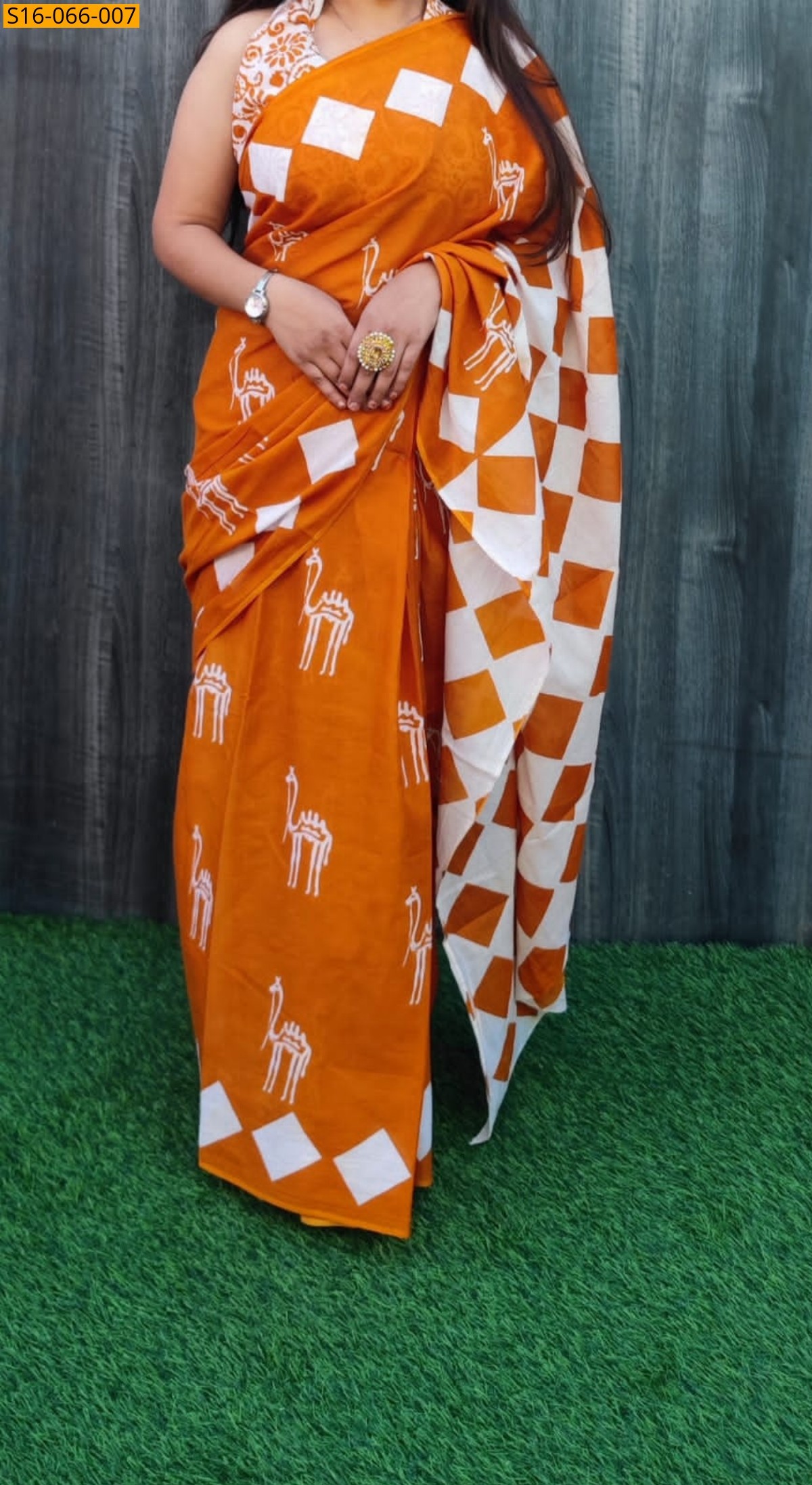 Orange Cotton mulmul Saree
