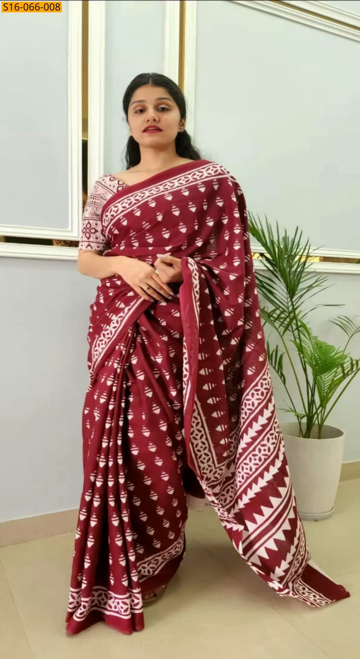 Maroon Cotton mulmul Saree