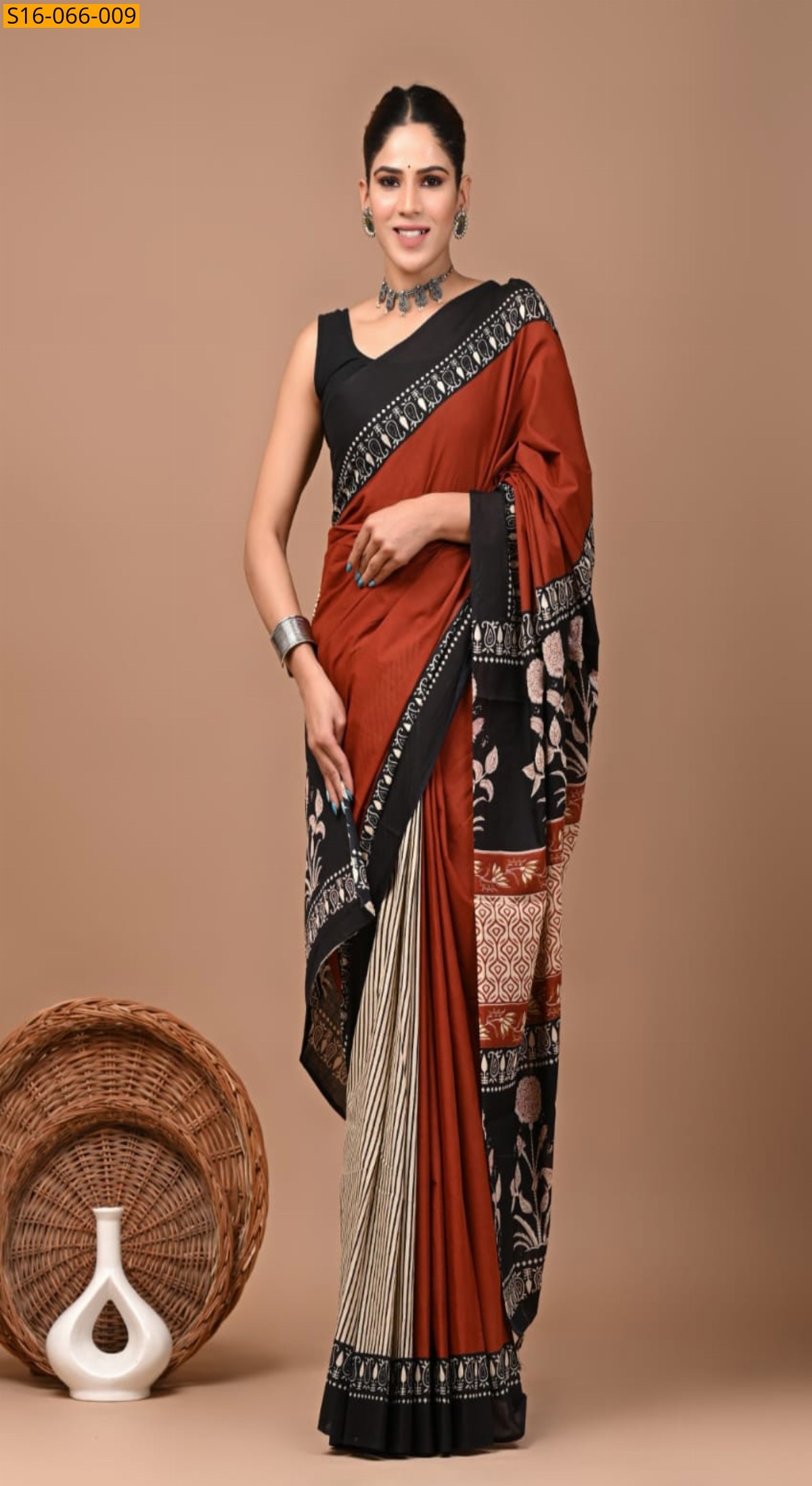 Maroon Cotton mulmul Saree