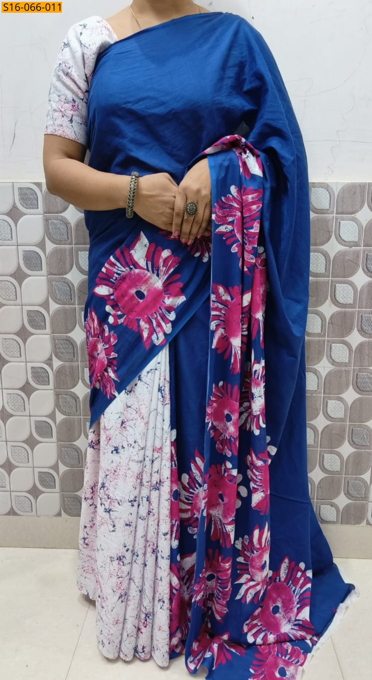 Blue Cotton mulmul Saree