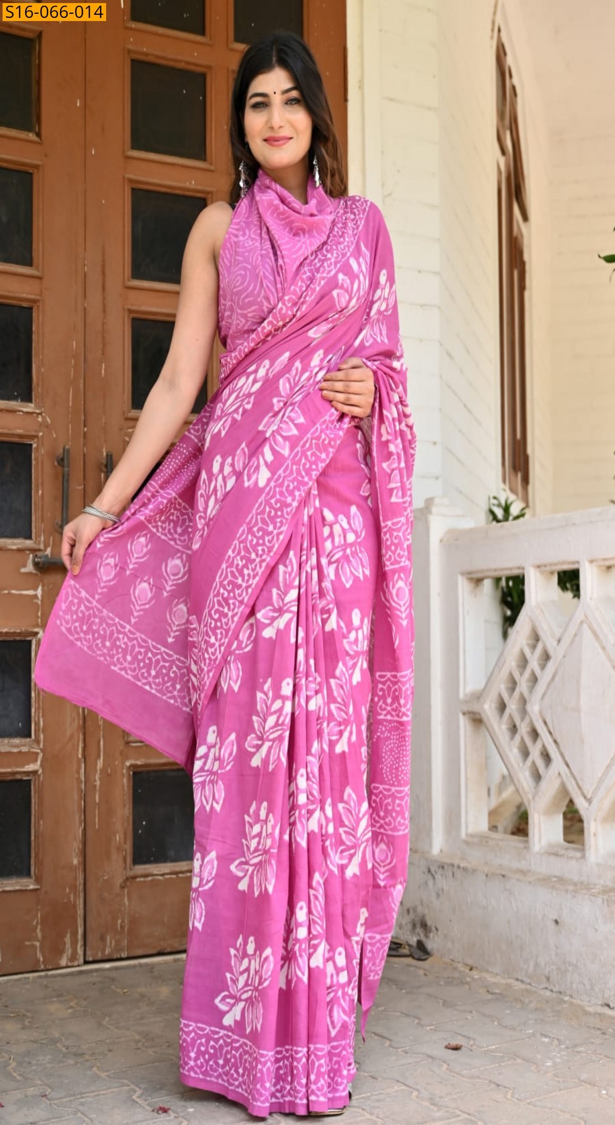 Pink Cotton mulmul Saree