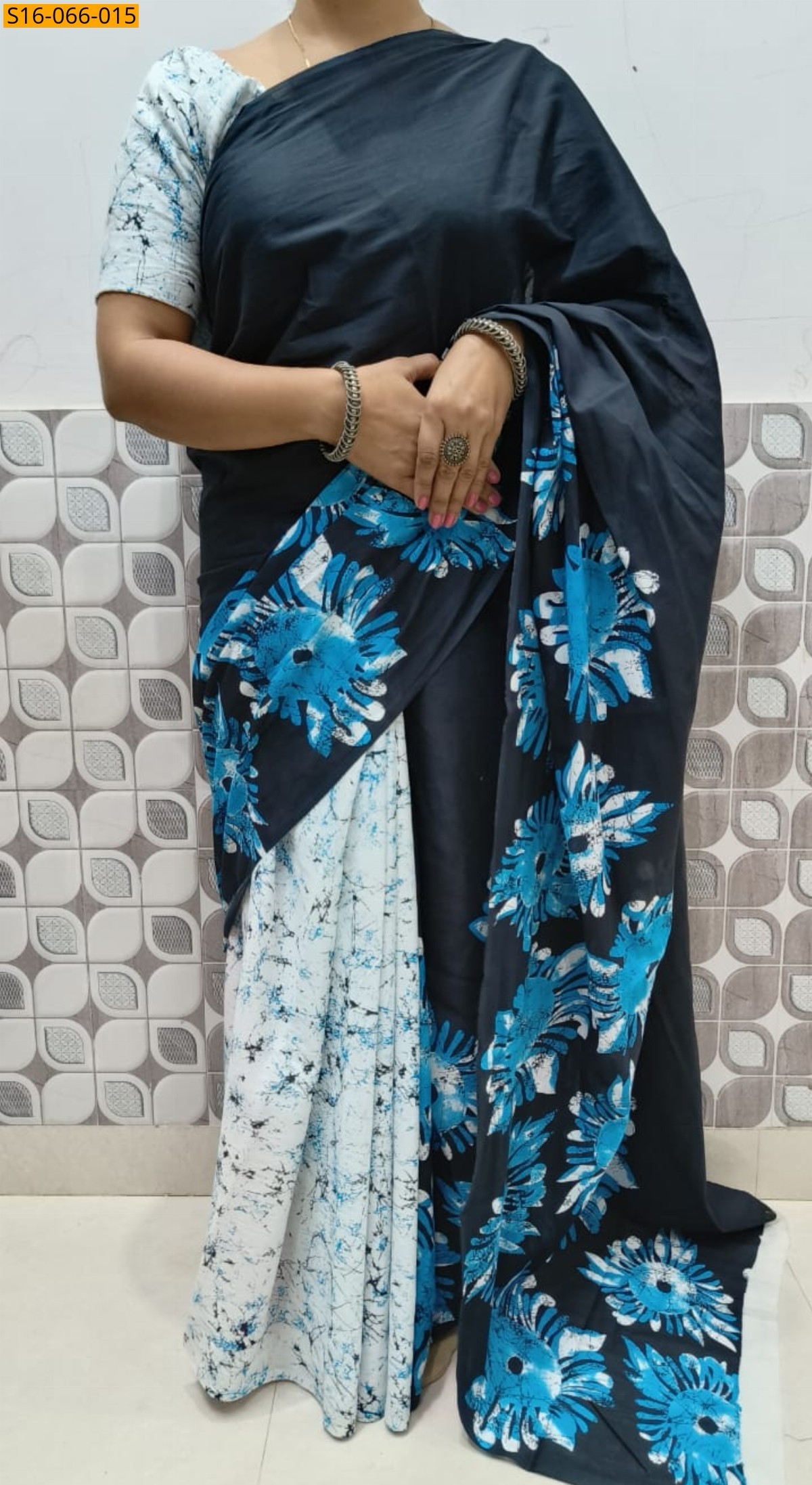 Black Cotton mulmul Saree