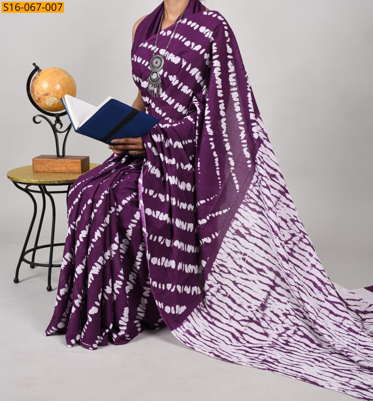 Purple Cotton mulmul Saree