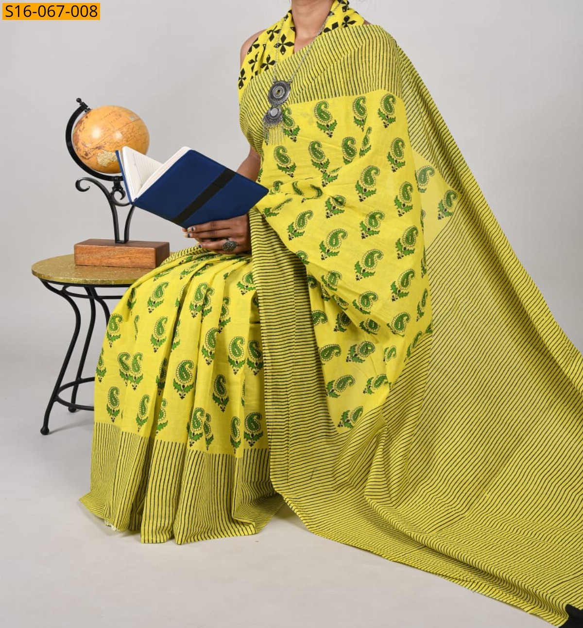 Lemon yellow Cotton mulmul Saree