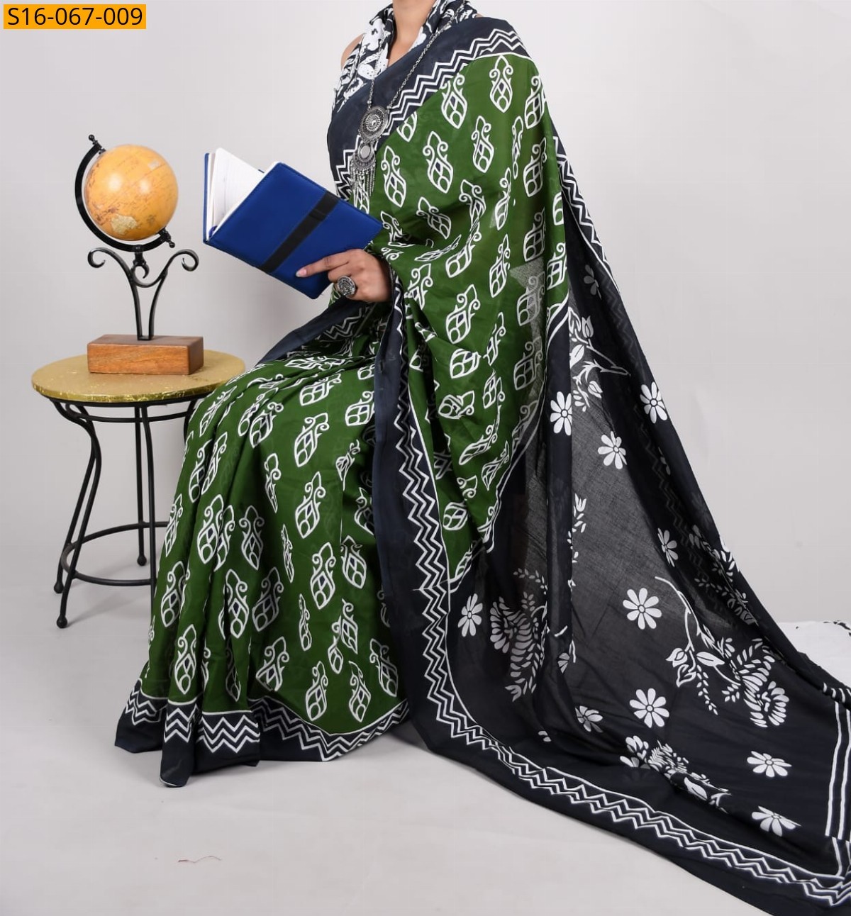 Green Cotton mulmul Saree