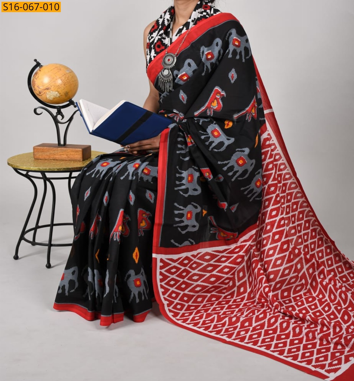 Black Cotton mulmul Saree