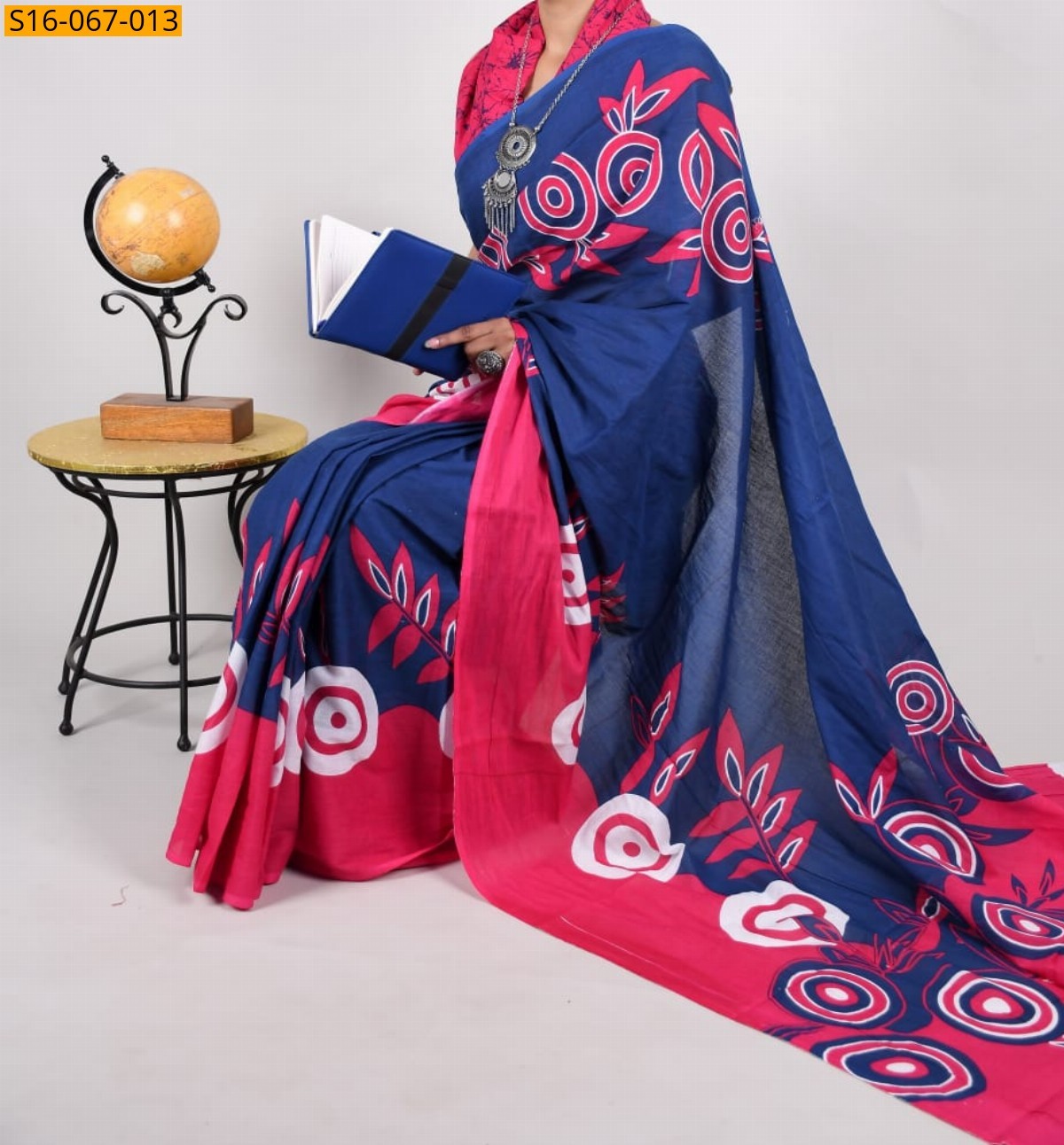 Blue Cotton mulmul Saree