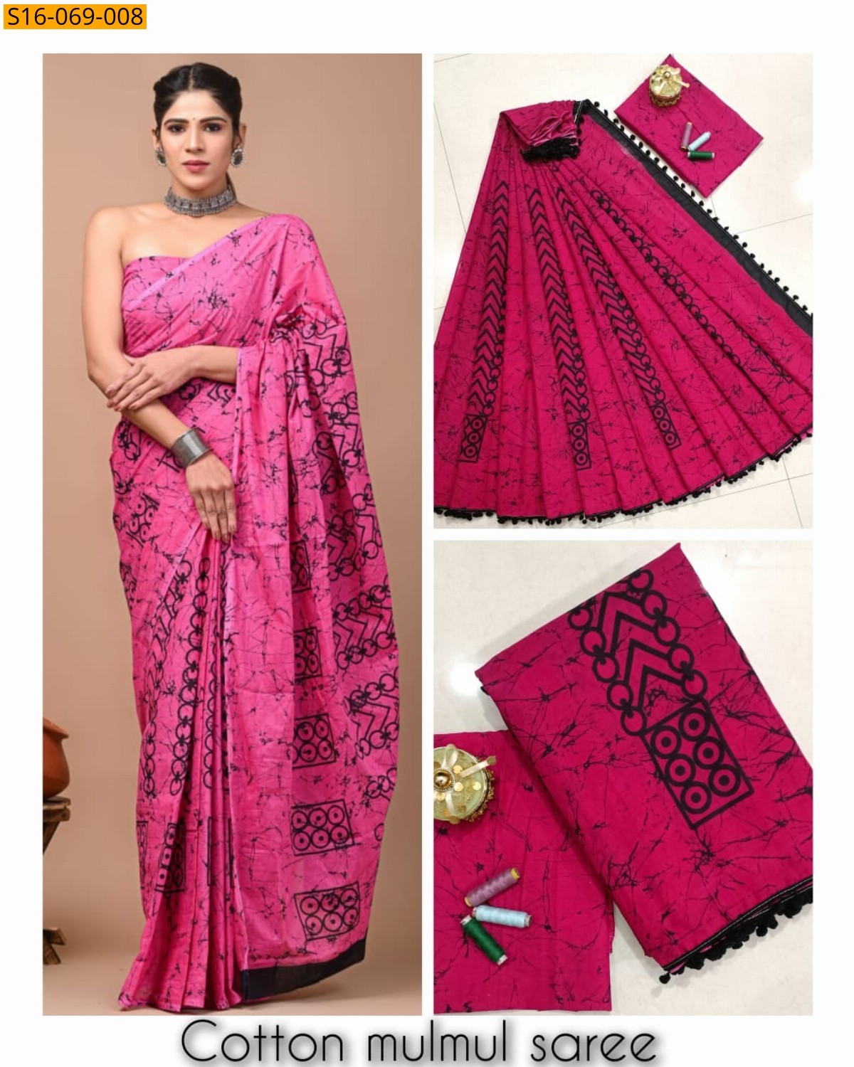 Pink Mulmul cotton  sarees