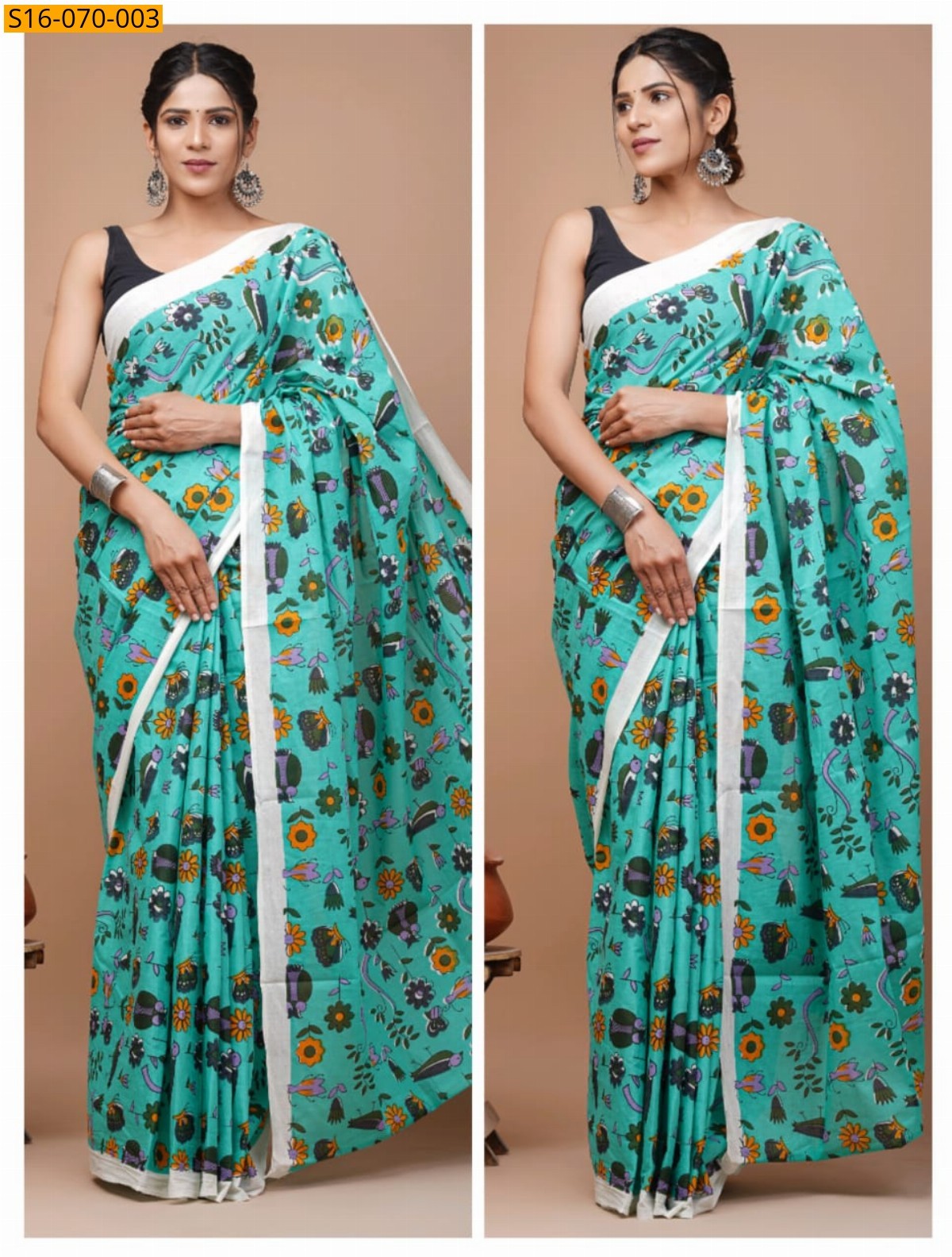 Rama Green Mulmul cotton  sarees