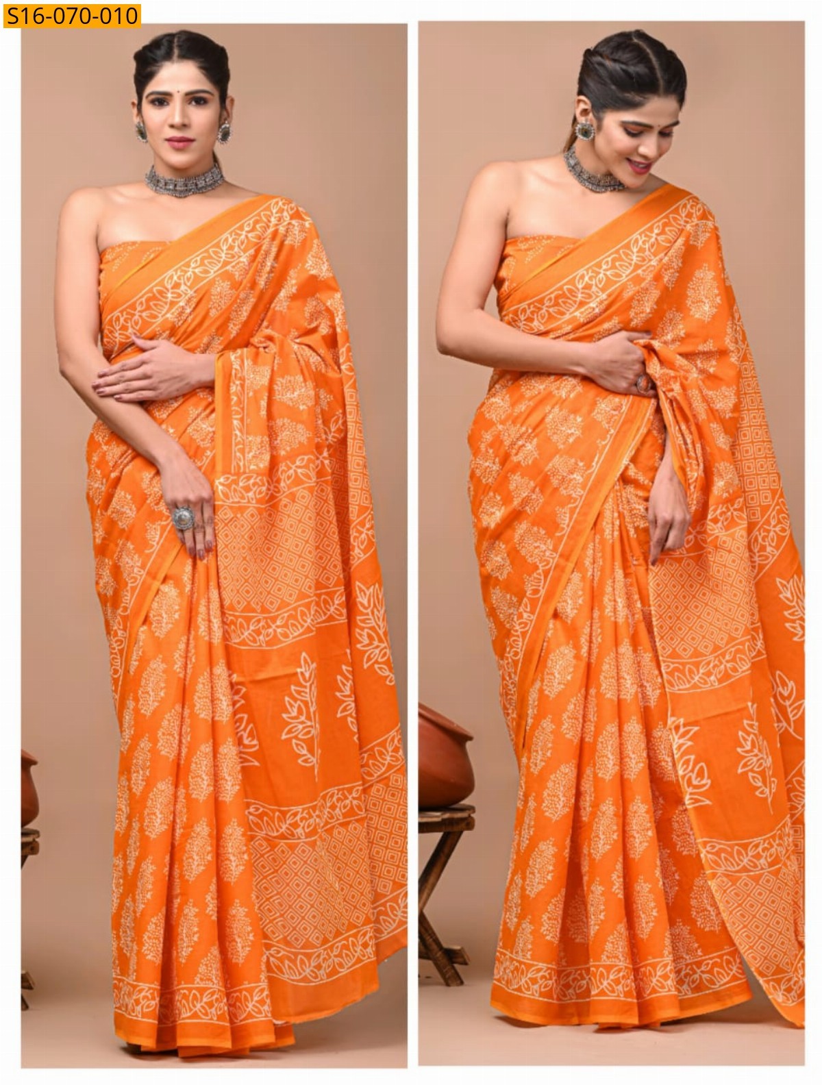 Orange Mulmul cotton  sarees