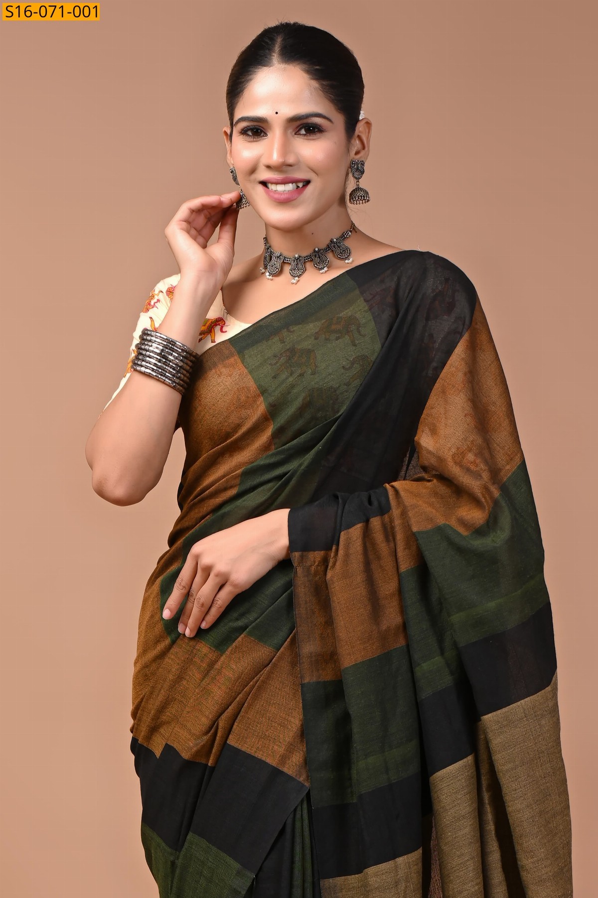 Brown Khadi Cotton Saree