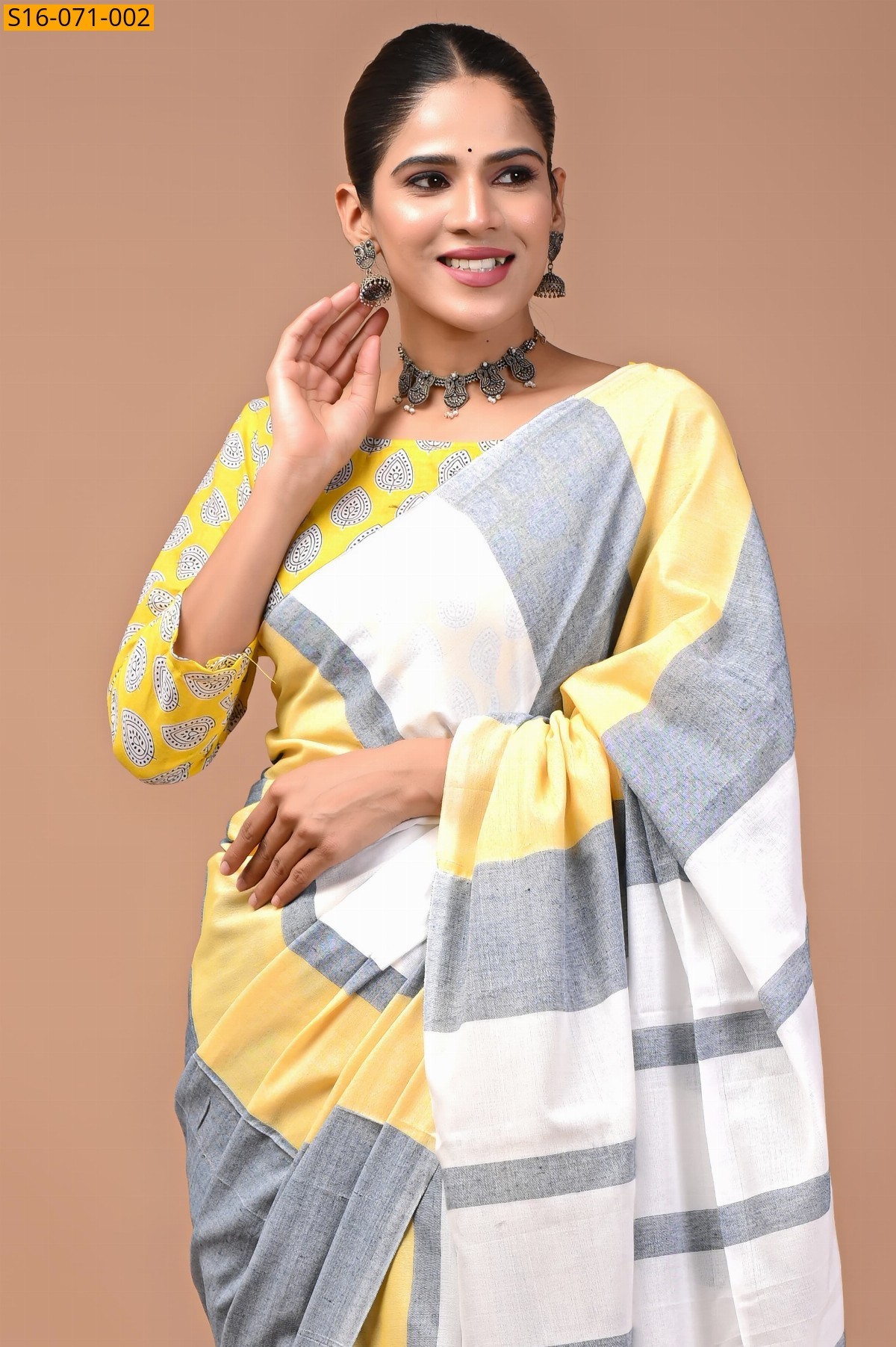 Yellow Khadi Cotton Saree