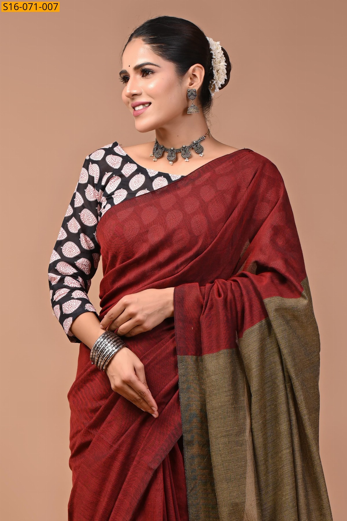 Maroon Khadi Cotton Saree
