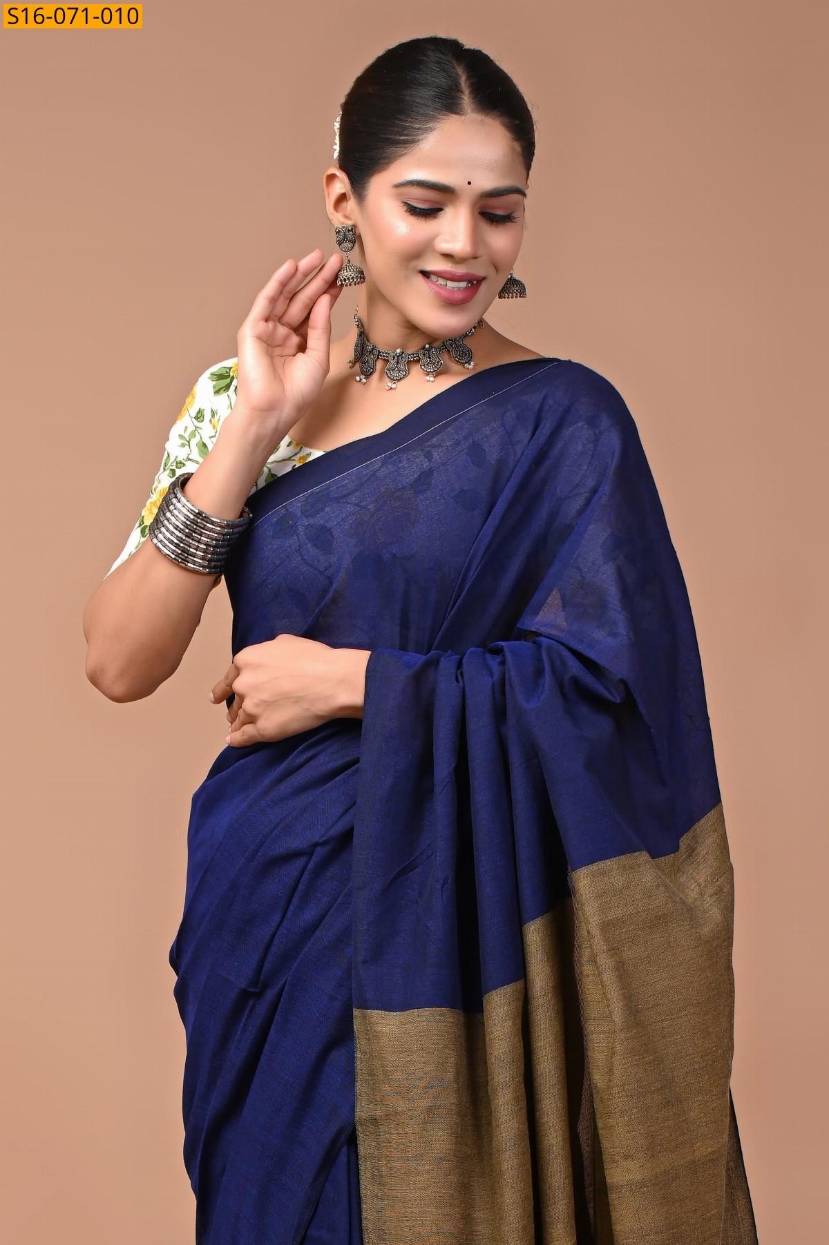 Navy Blue Khadi Cotton Saree