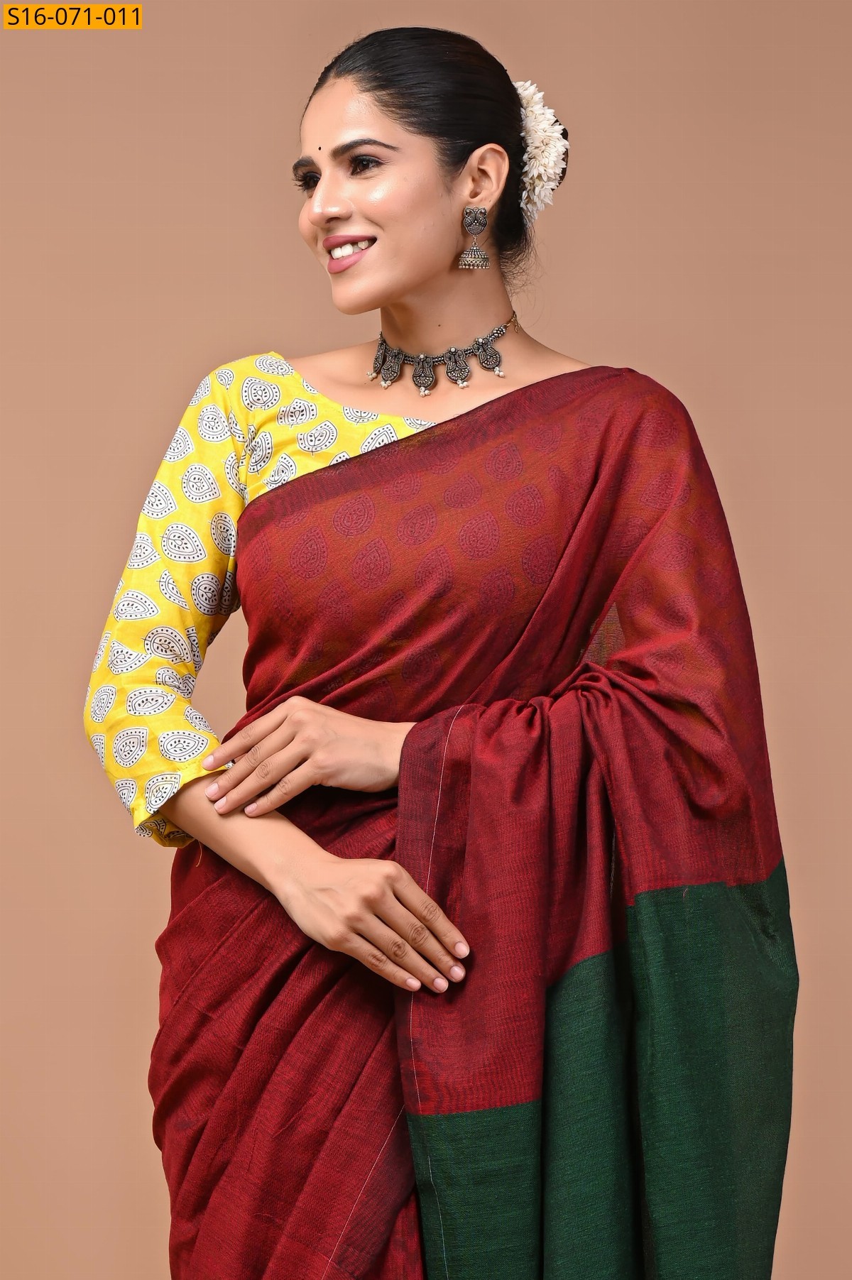 Maroon Khadi Cotton Saree