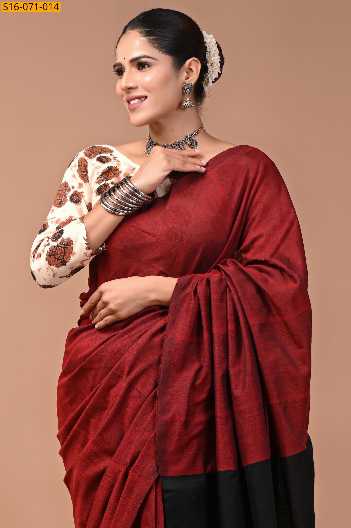 Maroon Khadi Cotton Saree