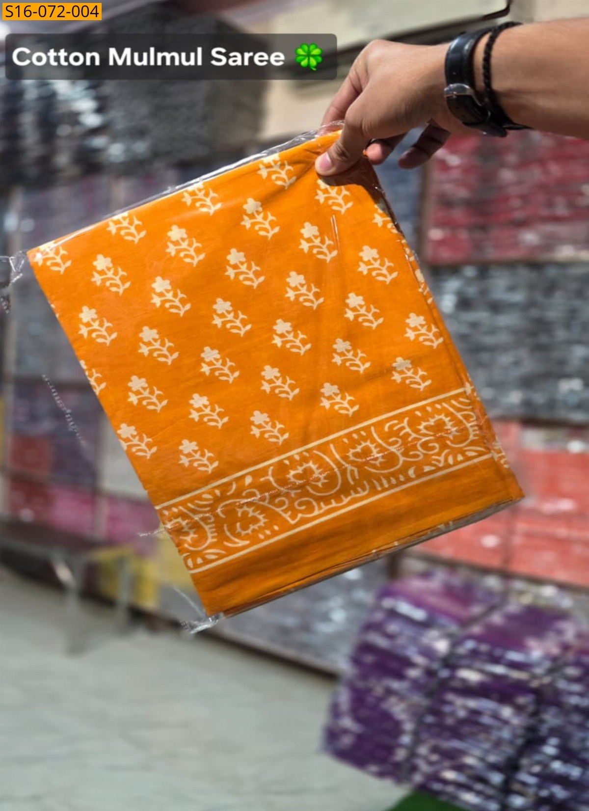 Orange Mulmul cotton  sarees