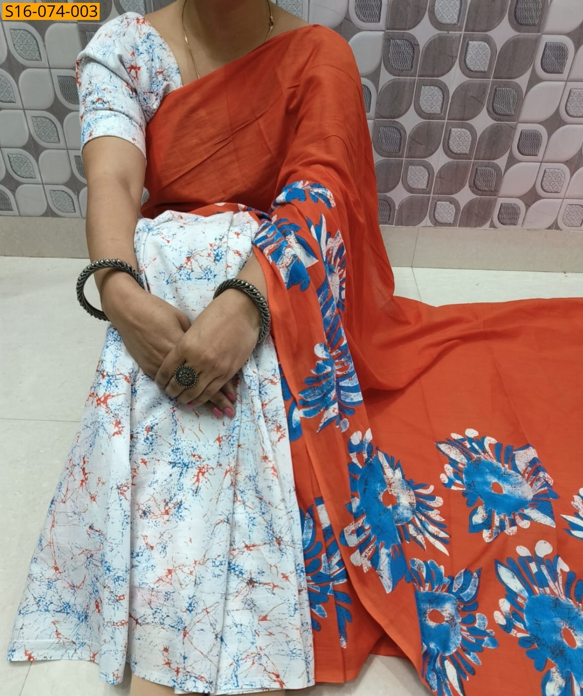 Orange Mulmul cotton  sarees